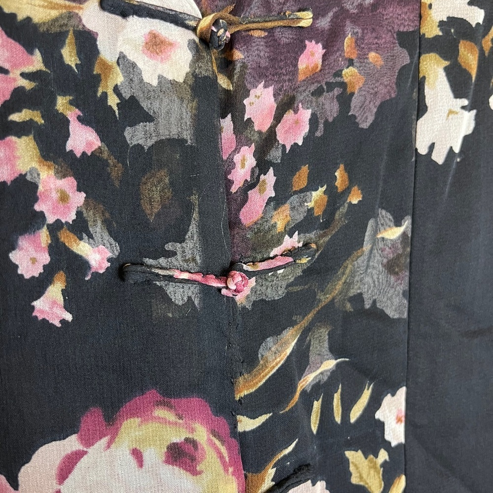 Vintage Silk Floral Blouse 3X Sheer Sleeve Frog Closure Goth Boho - Picture 10 of 12